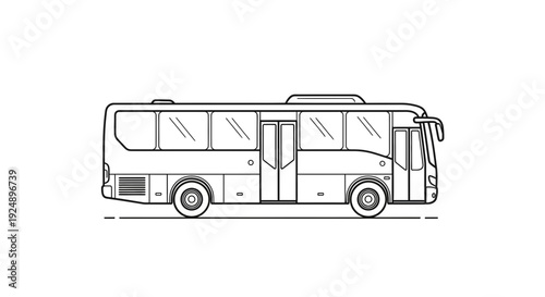 Line Art Illustration of a Modern Coach Bus, Side View