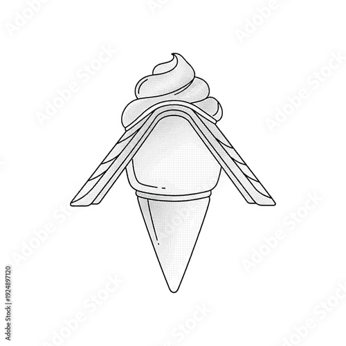 Ice cream cone with two wafer cookies vector icon