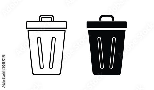 Black and white trash can icons in line art style for design and editing purposes