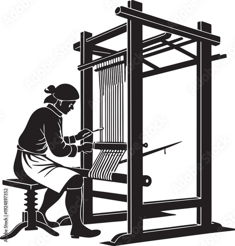 Woman Weaving on Frame Loom