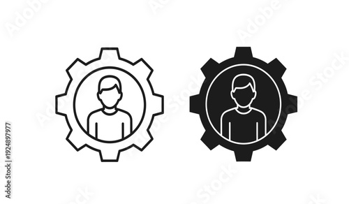 Black and white gear icons with people inside