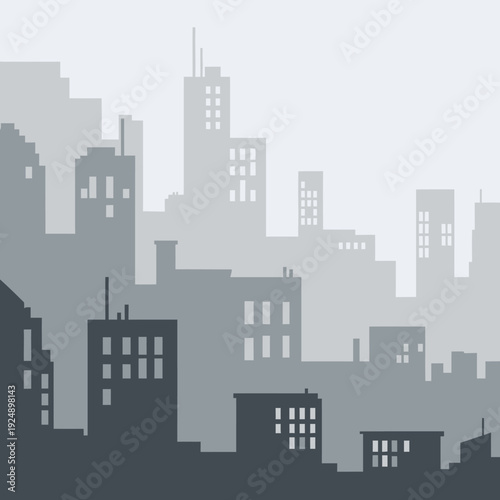Muted Cityscape Silhouette Background, Urban Skyline, Horizontal View