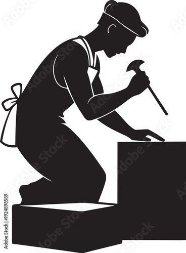 Craftsman Carving with Hammer and Chisel