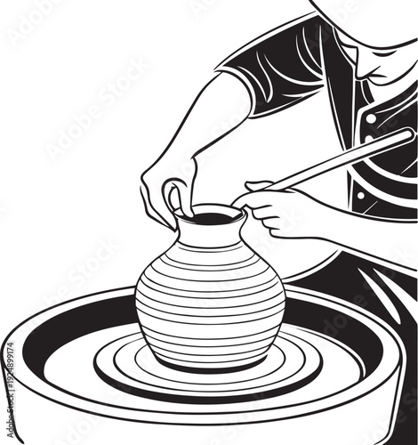 Potter Shaping Clay on a Pottery Wheel