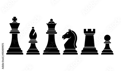 Flat Black Silhouette Vector Chess Pieces Set on White Background