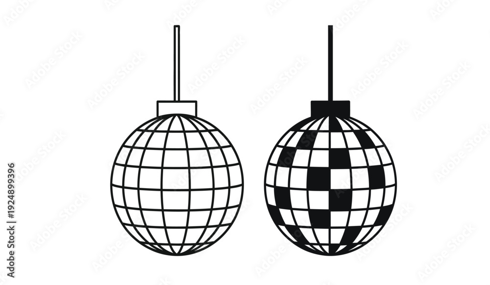 Fototapeta premium Two disco balls hanging from the ceiling in black and white