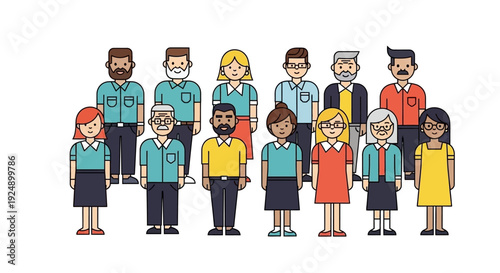 A diverse group of cartoon people standing together, representing a community or team.