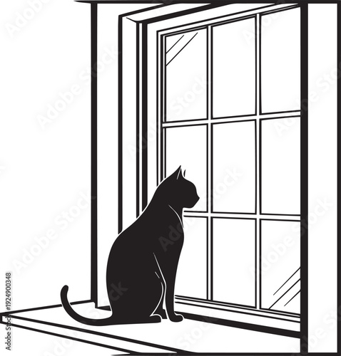 Cat Looking Out the Window Silhouette