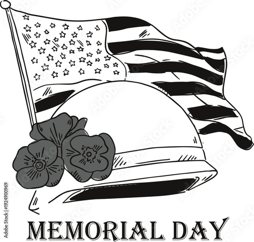 Memorial day tribute with american flag and roses