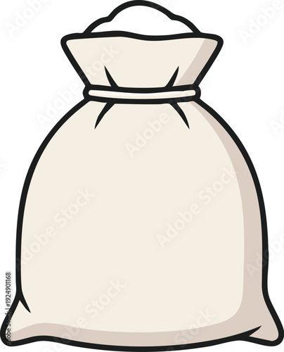 Cartoon illustration of a full sack of flour or sugar tied at the top.