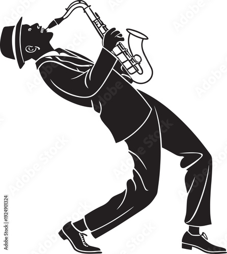 Jazz Saxophonist in Fedora Silhouette