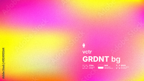 Cinematic grainy mesh gradient vector background featuring vibrant pink and yellow colors with soft smooth transitions. High detail retro film noise texture overlay for modern aesthetic design.