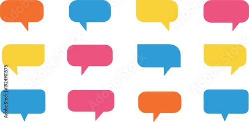 Set of Colorful Blank Speech Bubbles and Rounded Chat Boxes in Orange Blue Yellow and Pink for Communication Messaging Social Media and Dialogue UI Designs