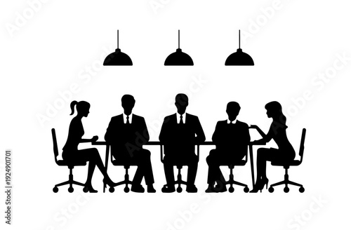 Black business people meeting silhouette , coworkers sitting at table silhouette vector