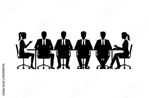 Black business people meeting silhouette , coworkers sitting at table silhouette vector