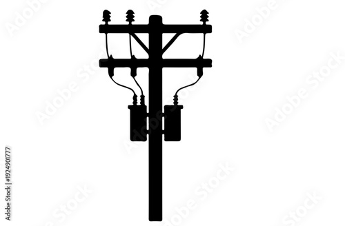 Black electrician lineman silhouette , utility worker climbing electric pole