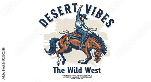 Cowboy Riding Bucking Horse with Desert Vibes and Wild West Theme