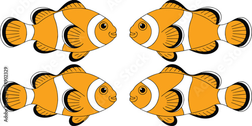 Cute Clownfish Cartoon Icon Set  Tropical Marine Friends