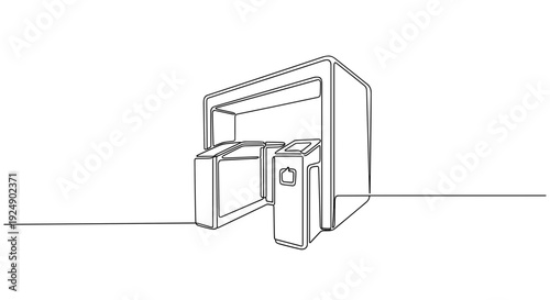 Line art airport security gate with metal detector and scanner