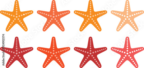 Orange Starfish Cartoon Icon Set  Dotted Texture and Marine Fun