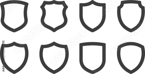 A collection of various shield icons on a white background