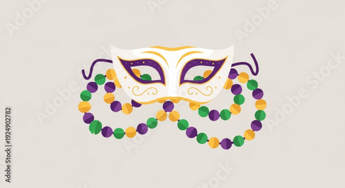 Mardi gras mask with colorful beads purple green and gold decorations festive carnival accessory