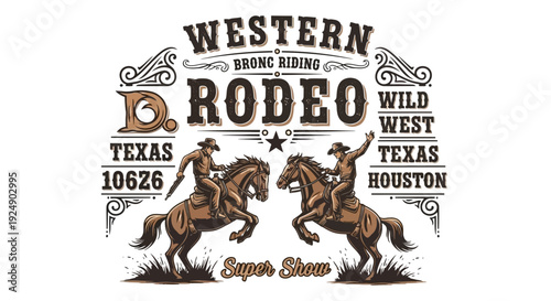 Retro Western Rodeo Bronc Riding Texas Wild West Cowboy Super Show