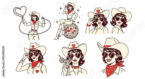 Cowgirl Pin-Up Art Collection: Diverse Poses and Styles