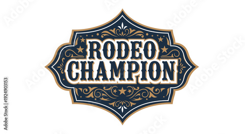 Vintage Rodeo Champion Emblem with Ornate Swirls and Stars