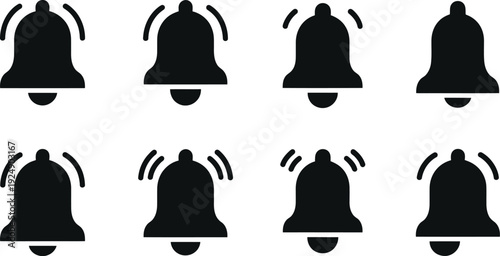 A set of black bell icons on a white background
