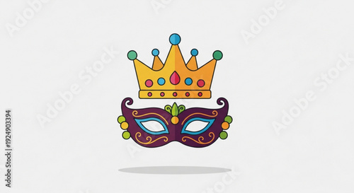 Vibrant mardi gras mask with colorful crown on white background festive carnival decoration