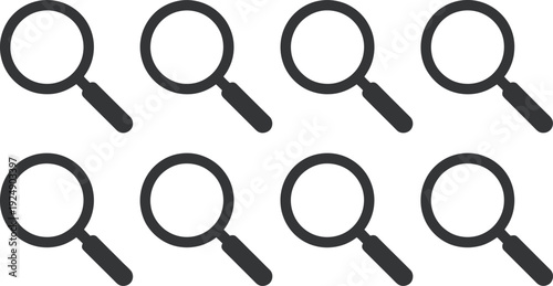 A group of black magnifying glasses on a white background