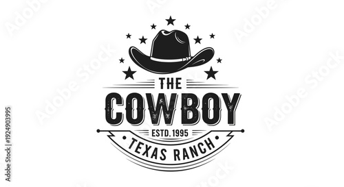 Vintage Cowboy Hat Emblem with Stars and Texas Ranch Text