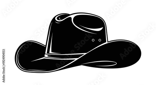 Iconic Black Cowboy Hat with Wide Brim and Detailed Crown Isolated