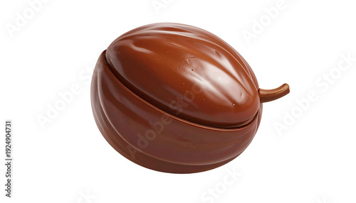 3D rendered, round, chocolate dessert with ribbed texture and a stem-like protrusion