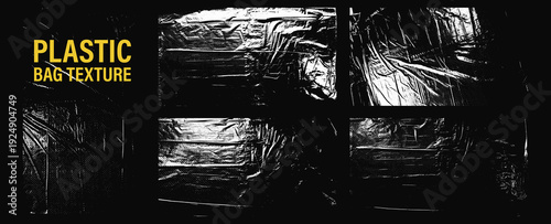 Plastic bag texture set. Vinyl vintage cd album or photo cover overlay effect. Abstract grunge background.