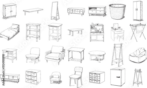 Hand Drawn Home Furniture and Interior Elements Sketch Collection