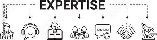 Competence Management icon set. expertise profile, training session, skill matrix, job competency, role requirement, professional.  Icons Vector Illustration Set