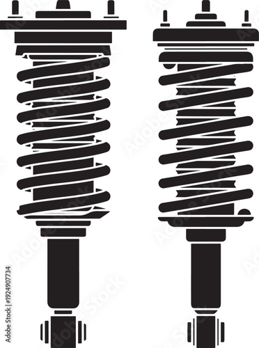 Silhouettes of car shock absorbers with springs, representing automotive suspension system parts.