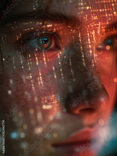 Businesswoman reviewing performance metrics with AI visualization