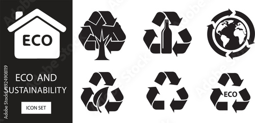 Sustainable Eco Living and Green Energy Vector Icon Collection