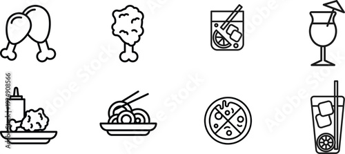 Food and drink icons featuring various culinary delights