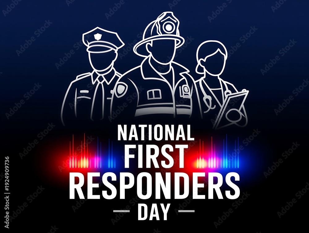 Fototapeta premium Nationalfirstrespondersdaycelebrationwithillustrationsofprofessionals