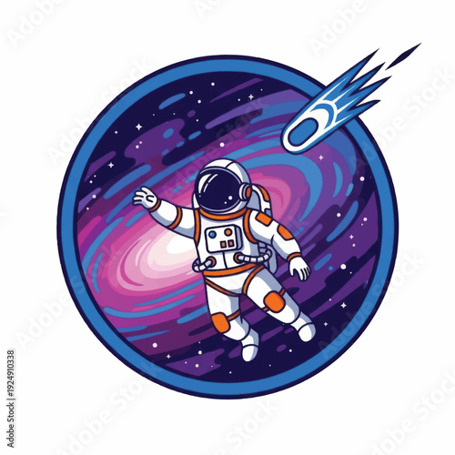 Astronaut in Space Suit Floating in Orbit.
