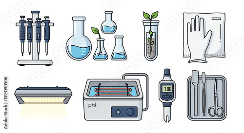 Collection of essential laboratory equipment and scientific tools