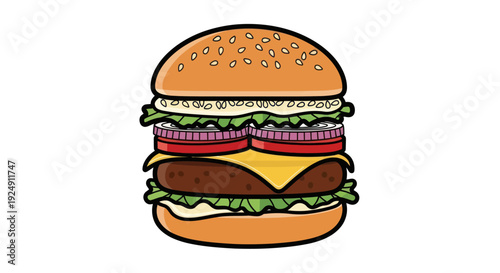 Delicious classic cheeseburger with fresh ingredients illustration