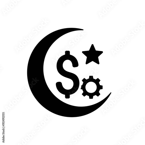 Islamic Currency Symbol with Crescent Moon and Gear Icon for Financial Technology System