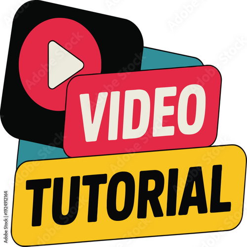 A colorful video tutorial logo with play button Vector