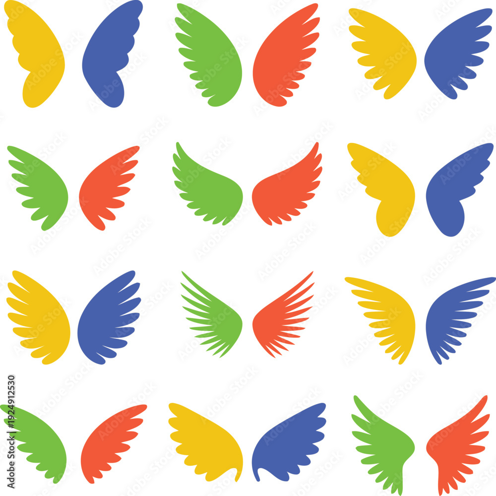 Fototapeta premium A collection of colorful wing graphics in various combinations Vector