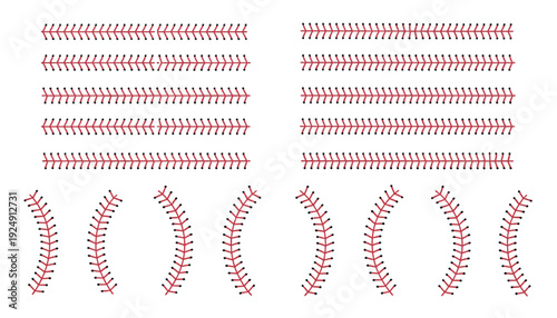 Seam Like on a Baseball, vector illustration featuring a red thread arc pattern on white background, ornamental line and curve design, perfect for sports graphics, textile patterns